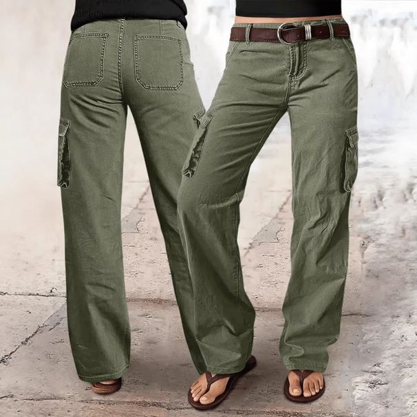 Women's Retro High-Waisted Wide-Leg Stretchy Denim Work Pants with Multiple Pockets Straight Leg for American Markets_mkmklike.com