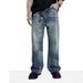 Vintage Washed Denim Jeans – Relaxed Straight-Leg Streetwear Pants With Cat Whisker Distressing (Unisex, Classic Blue, Non-Stretch, S-XXL)_mkmklike.com