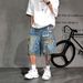 Men's American Style Hand Painted Graffiti Print Ripped Denim Shorts Summer Fashion Loose Fit Five Point Jeans_mkmklike.com