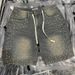 Men's Rhinestone Cross Design Denim Shorts, Retro Hip Hop Streetwear Mid-Thigh Cargo Shorts For Summer, Stretch Polyester Casual Shorts_mkmklike.com