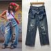 2027 Fashion European-USA Style Street Hip-Hop Jeans Women Cotton Mid Waist Waist Overlay Design Broken Hole Wide Leg Straight Type Denim Pants S-3XL_mkmklike.com