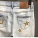 Men's American Retro Star Print Denim Capri Pants Loose Wide Leg Mid-Length Shorts Summer Style Thin Washed Look_mkmklike.com