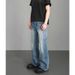 Men's Distressed Denim Jeans – Vintage Lightning Crack Wash, Straight To Slight Flare Leg, High-Street Casual Pants For Urban Style_mkmklike.com
