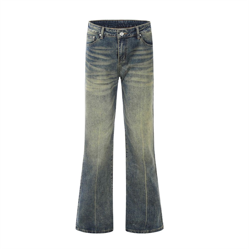 Heavy Washed Vintage Punk Denim Flared Men's Long Vibe Hippie Trendy Casual Loose Wide-Leg Pants_mkmklike.com