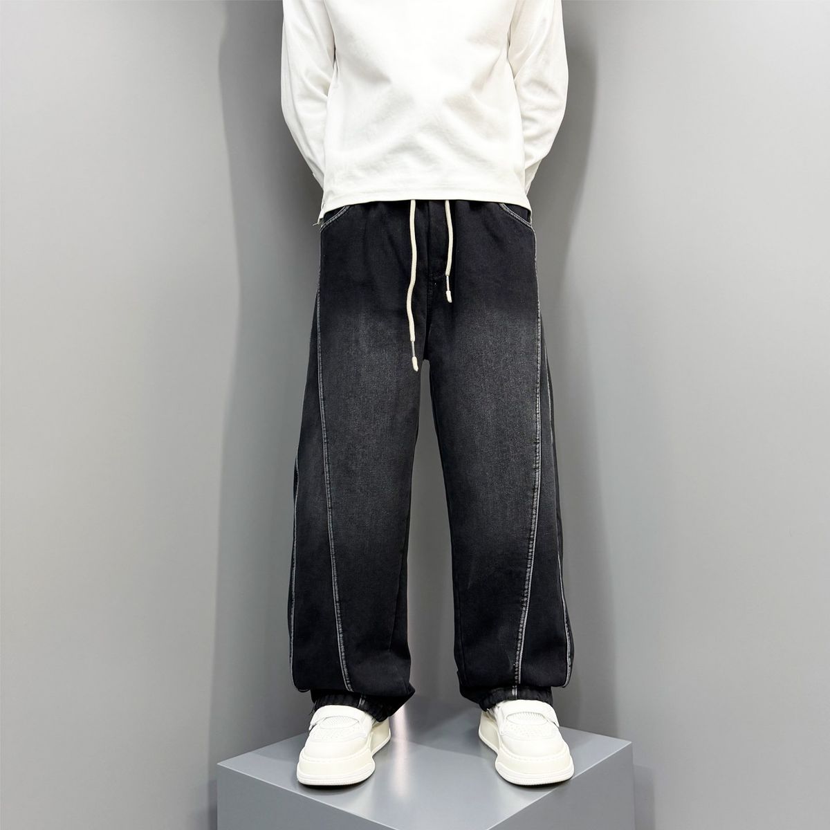 Men's Clothing Men's Retro High Street Style Elastic Waist Jeans Straight Leg Pants Casual Versatile Design Spring Autumn_mkmklike.com