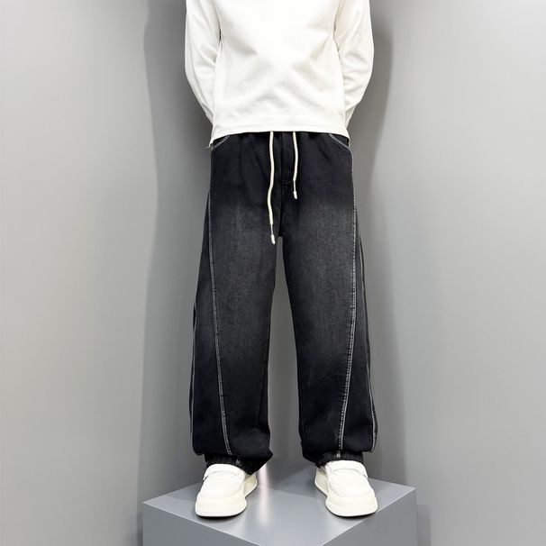 Men's Clothing Men's Retro High Street Style Elastic Waist Jeans Straight Leg Pants Casual Versatile Design Spring Autumn_mkmklike.com