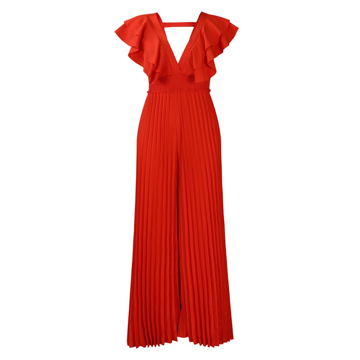 Women's new deep V-neck high waist sexy ruffled pleated wide-leg jumpsuit_mkmklike.com