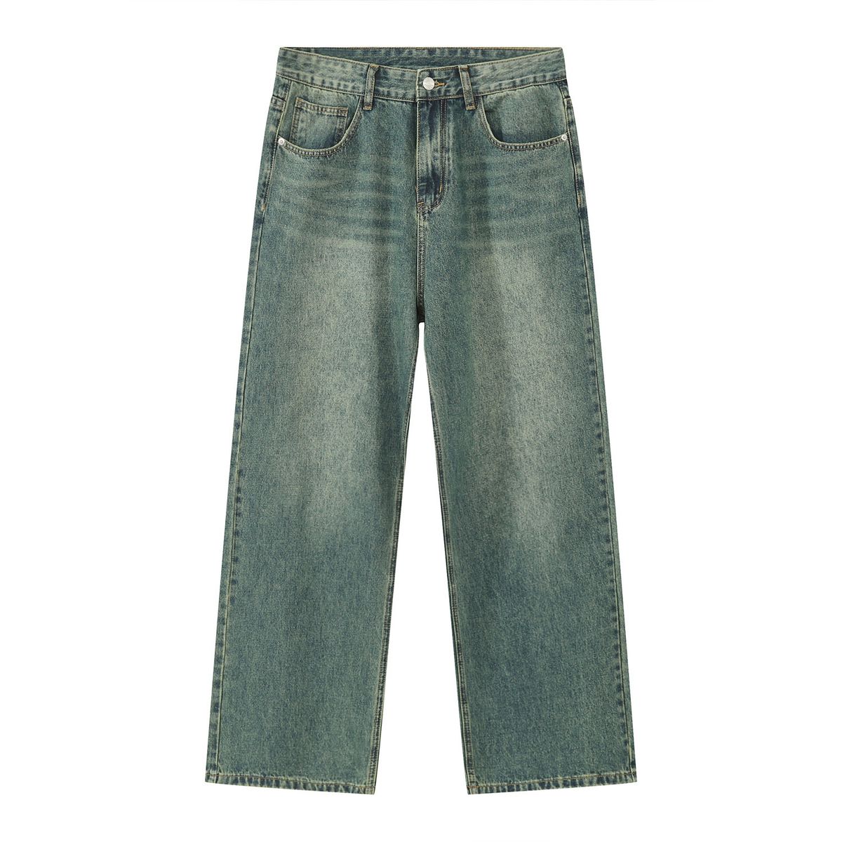 EF JEANS | 2024 New American Personality Retro Old Gradual Change Loose Wide Leg Jeans Men Old Green_mkmklike.com