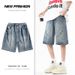 Men's Clothing Denim Beach Shorts Summer Trendy Loose Semi Elastic Stitching Shorts_mkmklike.com