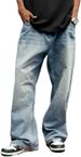 Mens Baggy Jeans Vintage Plain Pants Casual Wide Leg Loose Fit Denim Hip Hop Jean_mkmklike.com