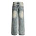 Wasteland Style Tie-Dye Washed Denim Loose Long Men's American Street Fashion Vintage Distressed Wide-Leg Straight Pants_mkmklike.com
