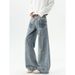 Men's American Style Washed Bamboo Pattern Curved Jeans Loose Fitting Retro Trendy Straight Leg Wide Leg Floor Length Trousers_mkmklike.com