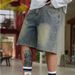 Men's Clothing Summer Men's Denim Shorts High Street Distressed Casual Loose Fit Non-Stretch Five Pocket Mid-Length Trendy Style_mkmklike.com