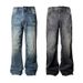 American Retro Jeans Men's Summer New Ins Trendy Brand Loose Straight Pants Fashionable Personality Design Flared Pants_mkmklike.com