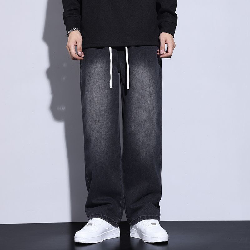Men's Classic Straight Leg Jeans Black Distressed Denim Pants Relaxed Fit Casual Daily Wear Polyester_mkmklike.com