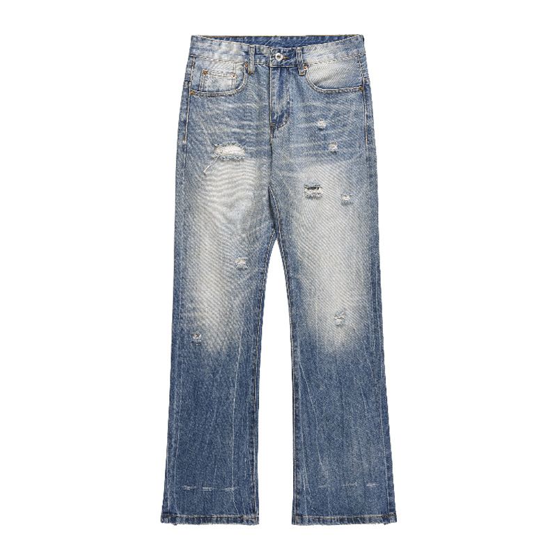 Men's Clothing American Style Gradient Washed Ripped Jeans Men's Retro Light Color Flared Hip Hop Casual Pants_mkmklike.com