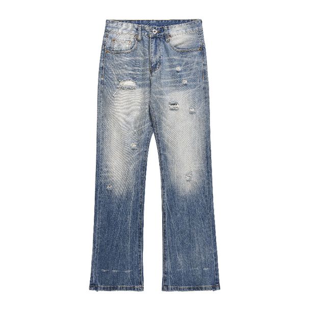 Men's Clothing American Style Gradient Washed Ripped Jeans Men's Retro Light Color Flared Hip Hop Casual Pants_mkmklike.com