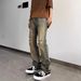 Men's Retro High Street Washed Distressed Ripped Jeans Cleanfit Loose Fit Straight Leg Trendy Casual Normcore_mkmklike.com