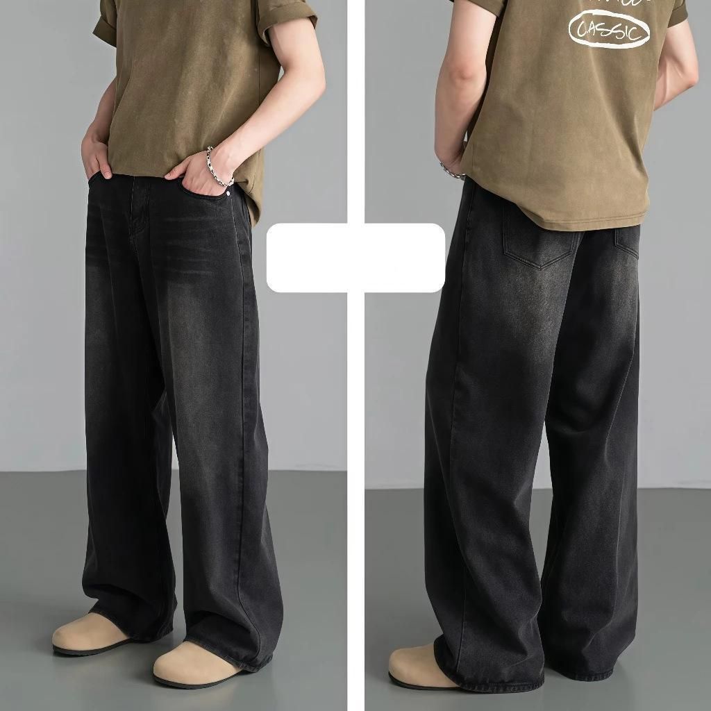Men's Clothing Vintage Washed Denim Jeans For Men - Retro Loose Fit Straight Leg Distressed Casual Trousers_mkmklike.com