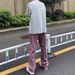 Vintage Washed Purple Denim Jeans For Men - Relaxed Fit Straight Leg Casual Work Pants With Retro Style_mkmklike.com