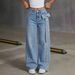 Korean Style Wide Leg Jeans for Women Heavy Rhinestone Bow High Waist Floor Length Pants with Flowing Ribbon Design_mkmklike.com