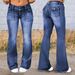 High-Waisted Flared Jeans For Women - Stretchy Bootcut Denim Pants With Button Details & Vintage Wash_mkmklike.com
