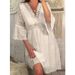 Women's 2023 spring new V-neck hollow lace bell sleeve dress_mkmklike.com