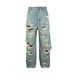 Men's Clothing High Street Distressed Whitened Holes Cut Damaged Cat Whiskers Double Tassel Damaged Beggar Jeans_mkmklike.com