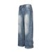 Washed Gradient Jeans For Men Loose Wide-Leg Floor-Length Split Patchwork Design Casual Straight-Leg Pants Trendy_mkmklike.com