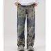 American Casual Ruffian Handsome Spring And Autumn New Retro Plaid Jeans Men's Straight Loose Versatile High Street Wide-leg Pants_mkmklike.com