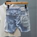 Men's Clothing Fashion Summer Denim Shorts Ripped Casual Men's Distressed Denim Shorts - Washed Light Blue Patchwork Cargo Shorts With Embroidery_mkmklike.com