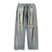 Men's Distressed Vintage Washed Jeans - Loose Fit Straight Leg Casual Trousers For Streetwear Fashion_mkmklike.com