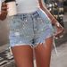 New Arrival Women's High Waisted Denim Shorts With Rhinestone Embellishment - Trendy Casual & Street Style_mkmklike.com