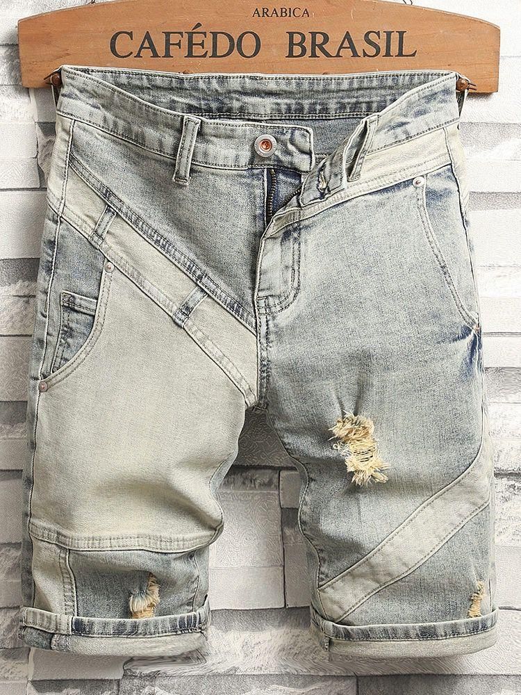 Men's Distressed Denim Shorts - Summer Casual Lightweight Ripped Jeans With Relaxed Fit & Streetwear Style_mkmklike.com