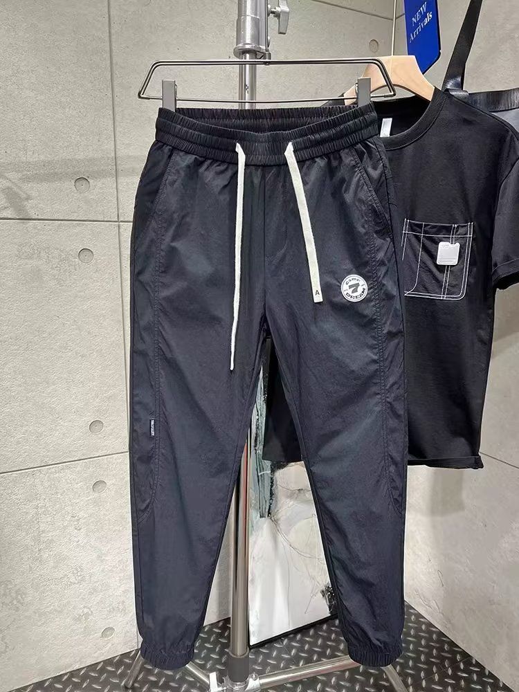 Men's Clothing New Quick drying Skinny Pants Light Luxury Labeled Sports Pants Youth All match Casual Pants Nine point Pants Men_mkmklike.com