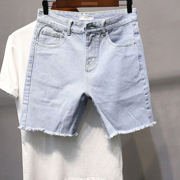 Men's Clothing Shorts Five Point Pants Versatile Popular Youth Jeans Light Blue_mkmklike.com