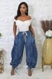 Women's Clothing Slim Straight Jeans Elastic Waist Drawstring Tie Leg Bow Casual Loose Fit Denim_mkmklike.com