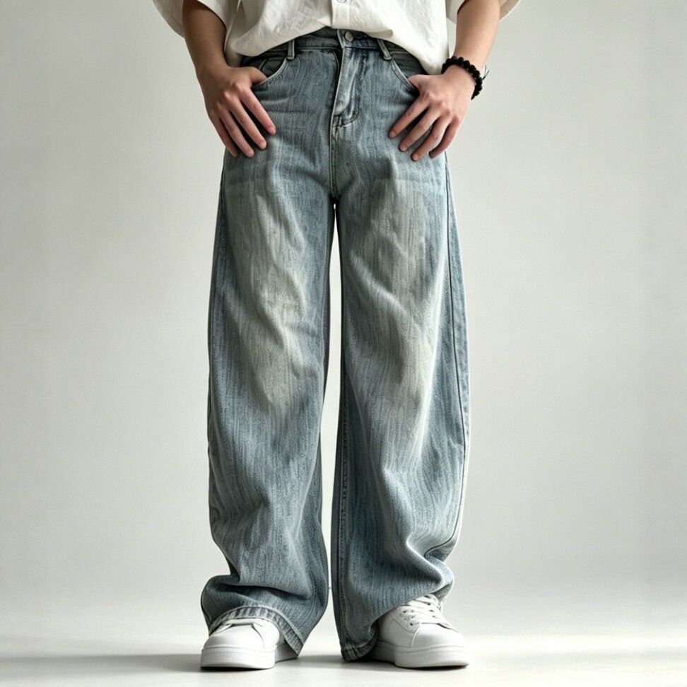 Unisex American High Street Distressed Blue Jeans Flowy Slimming Loose Fitting Wide Leg Casual Versatile Must Have Pants_mkmklike.com