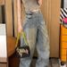 Men's Clothing High Street Edgy Style Distressed Jeans For Men And Women Washed Retro Design Splatter Paint Effect Loose Straight Leg Floor Length_mkmklike.com
