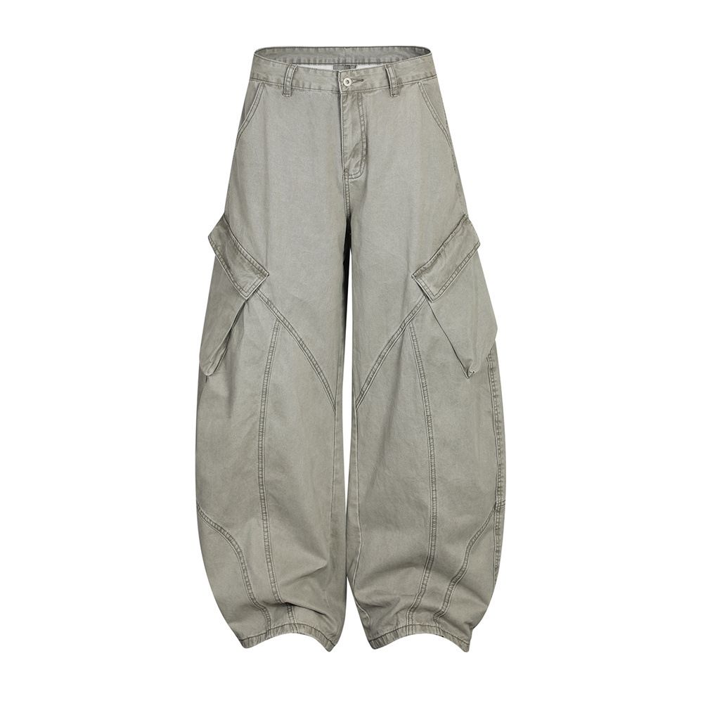 Men's Clothing European And American High Street Men's Jeans Men's Splicing Multi Pocket Workwear Scimitar Pants Loose New Wide Leg Trousers_mkmklike.com