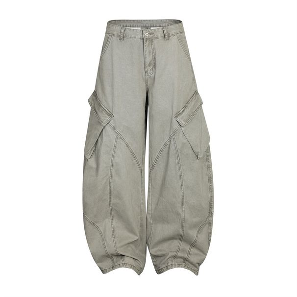 Men's Clothing European And American High Street Men's Jeans Men's Splicing Multi Pocket Workwear Scimitar Pants Loose New Wide Leg Trousers_mkmklike.com