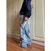 Small Niche Crack Design Washed Light Blue Jeans For Men, American Trend Casual Versatile Loose Straight Leg Pants_mkmklike.com