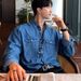 Northfold Men's Denim Shirt Trendy Brand Hong Kong Style Ins Retro Fashion Jacket Korean Version Casual Handsome Simple Long_mkmklike.com
