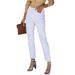 Women's Clothing White Stretch Denim Straight Leg Cigarette Pants Frayed European American Style Women's Clothing_mkmklike.com