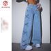 Trendy High-Waisted Butterfly Print Denim Jeans For Women - Vintage Washed Stretch Comfort Fit Straight Leg Casual Pants_mkmklike.com