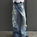 Men's High Street Vintage Distressed Washed Blue Jeans With Cat Whiskers & Frayed Hem - Slim Bootcut Stretch Denim Pants For Summer Casual Wear_mkmklike.com