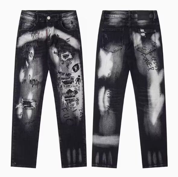 Luxury Men's Jeans, Washed, Distressed, Patched, Splattered, Trendy Slim-fit Skinny Jeans._mkmklike.com