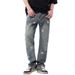Men's Street Style Jeans - Relaxed Straight Fit With Star Wash & Wide Leg Design For All Seasons_mkmklike.com