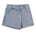 High Waisted A-Line Denim Shorts For Women Light Color Faux Two-Piece Design Slimming Sexy Mini Skirt England Style Fashion_mkmklike.com