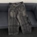 Men's Clothing High Street Heavy Washed Multi Pocket Workwear Jeans For Men And Women Loose American Straight Loose Wide Leg Mopping Trousers_mkmklike.com